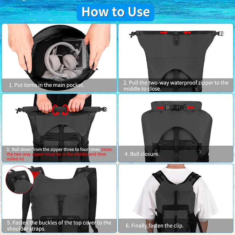 20L Waterproof Roll Top Dry Rucksack with Waterproof Phone Bag
