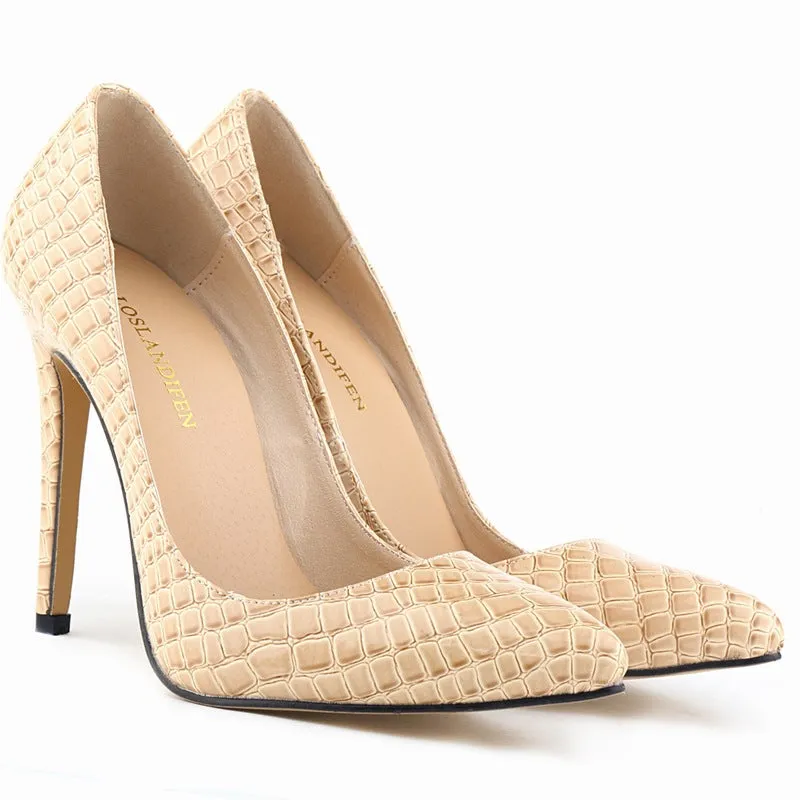Alligator Pattern Pointed Toe Low Cut Stiletto High Heels