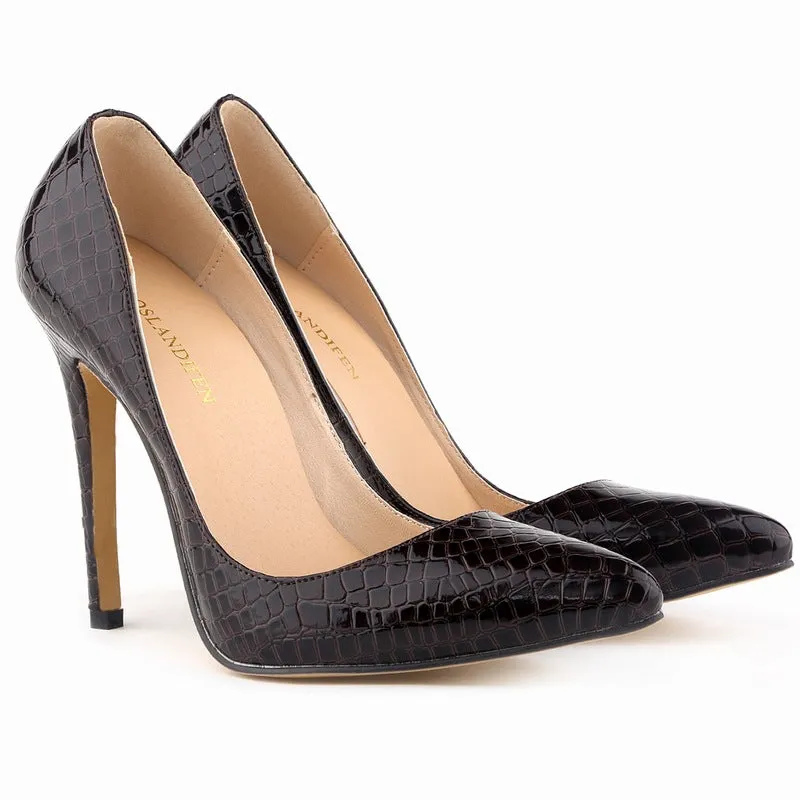 Alligator Pattern Pointed Toe Low Cut Stiletto High Heels