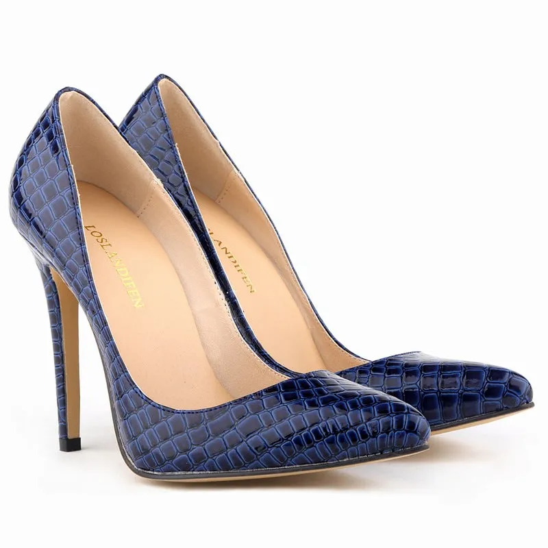 Alligator Pattern Pointed Toe Low Cut Stiletto High Heels