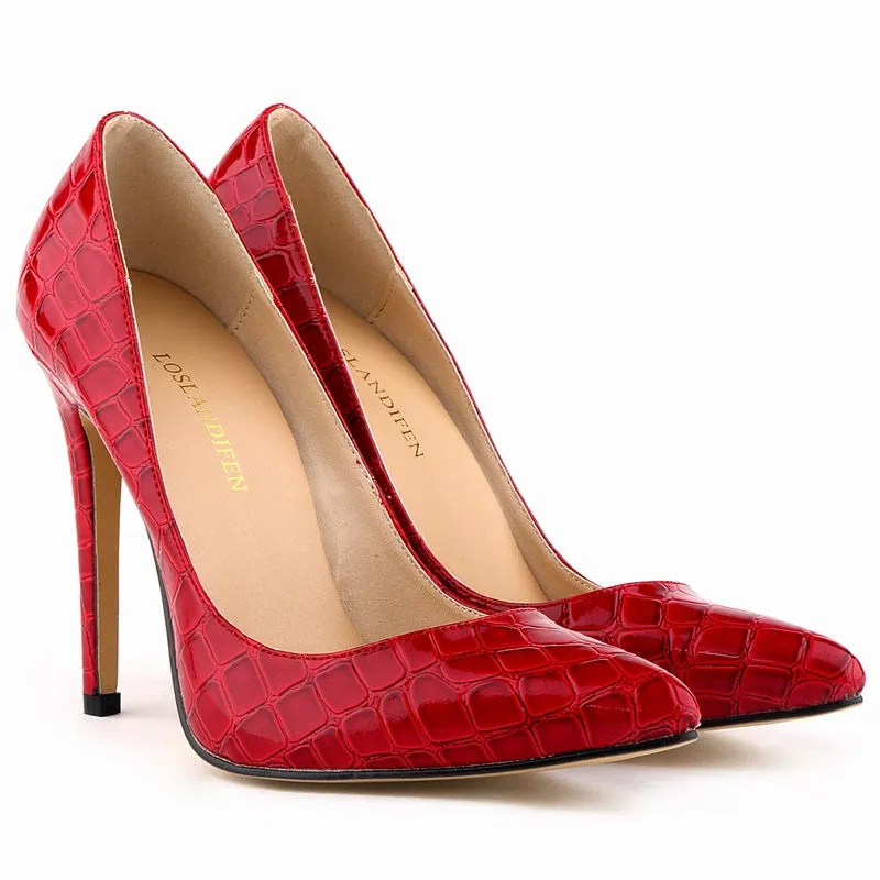 Alligator Pattern Pointed Toe Low Cut Stiletto High Heels