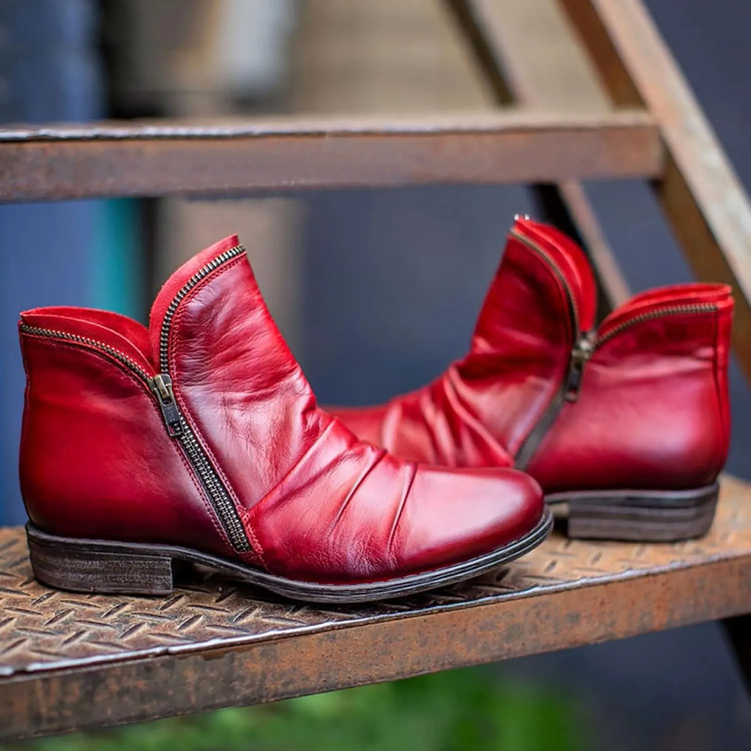 Ankle Boots for Women,Womens Western Ankle Boots No Heel Fashion Side Zip Vintage Booties Low Heel Comfortable Shoes