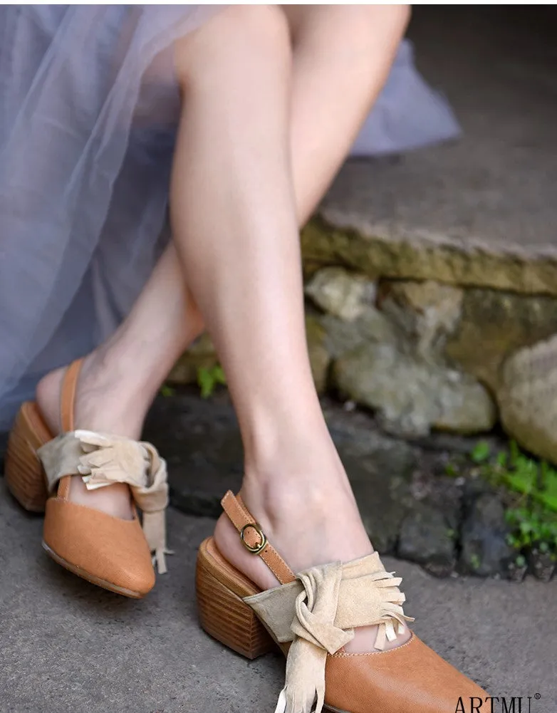 ARTMU BLOCK HEELED SLING BACK SHOES WITH WRAP DETAIL