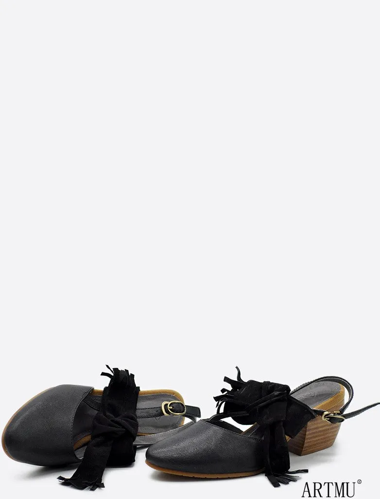 ARTMU BLOCK HEELED SLING BACK SHOES WITH WRAP DETAIL
