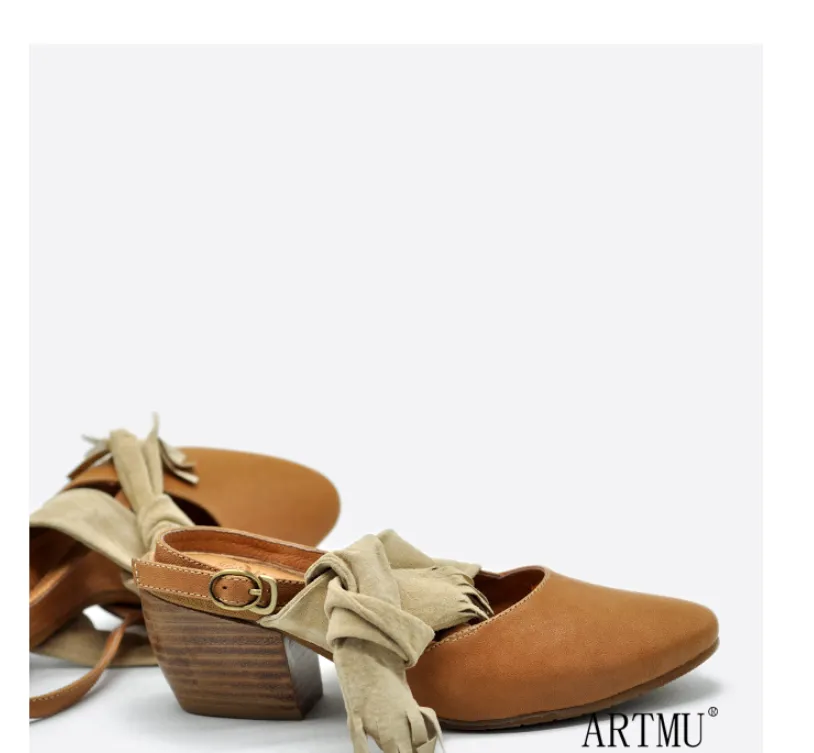 ARTMU BLOCK HEELED SLING BACK SHOES WITH WRAP DETAIL
