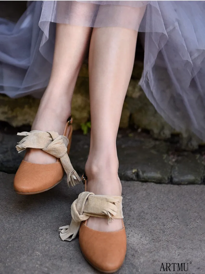 ARTMU BLOCK HEELED SLING BACK SHOES WITH WRAP DETAIL