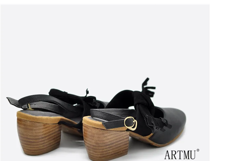 ARTMU BLOCK HEELED SLING BACK SHOES WITH WRAP DETAIL