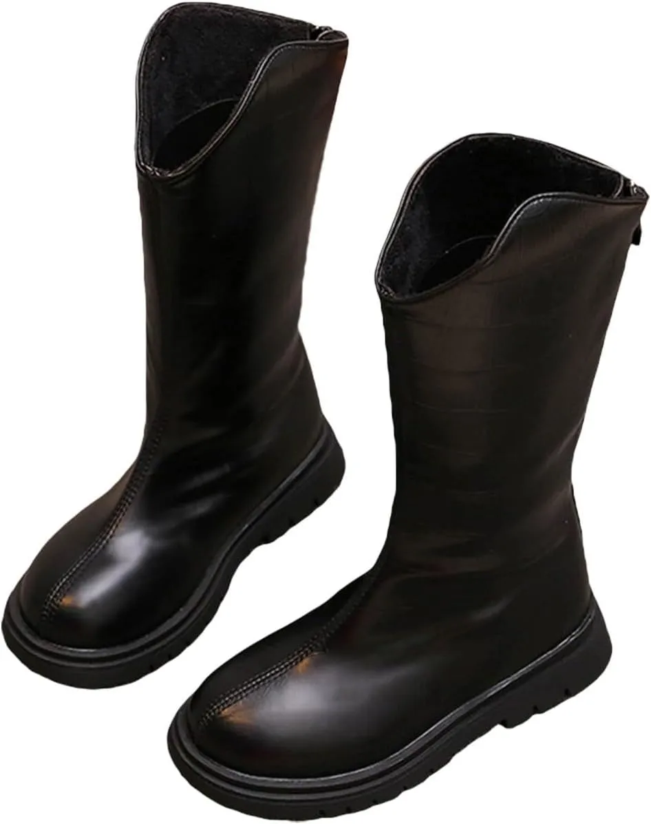 Baby Low Heel Boots Christmas Winter Girls Ankle Boots Mid Leg Solid Color Zipper Classic Shoes (Black, 2.5 Big Kids)