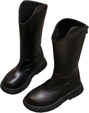 Baby Low Heel Boots Christmas Winter Girls Ankle Boots Mid Leg Solid Color Zipper Classic Shoes (Black, 2.5 Big Kids)