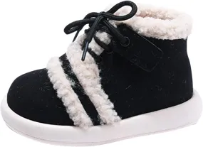 Baby School Boots Fashion Winter Children Boots Boys Girls Flat Ankle Boots Lace Up High Top Cotton (Black, 8.5 Toddler)