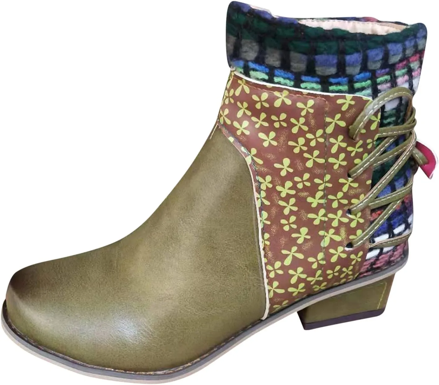 Boots for Women Western Ethnic Zipper Square Heel Ankle Boots for Women Women's Boots Fashion Short Cowboy Boots for Women