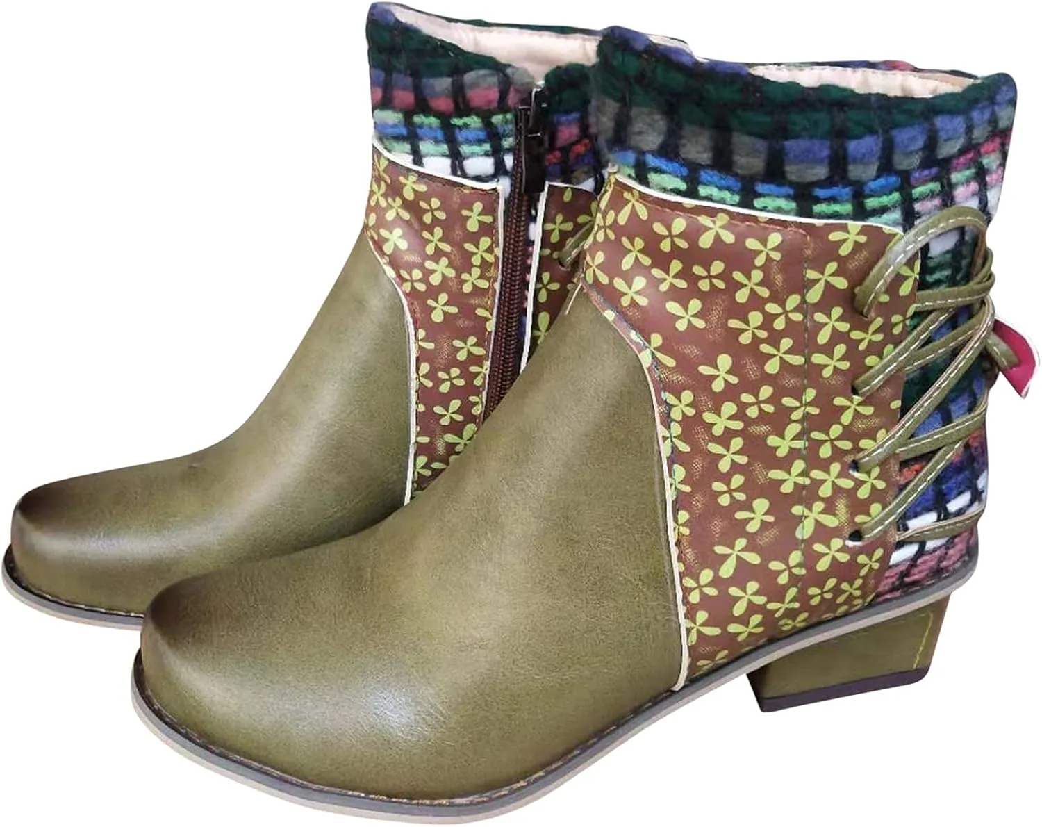 Boots for Women Western Ethnic Zipper Square Heel Ankle Boots for Women Women's Boots Fashion Short Cowboy Boots for Women