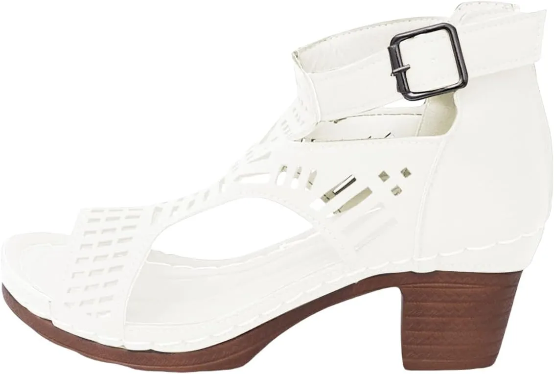 Chunky Heel Sandals for Women Bohemian Cutout Open Toe Summer Block Heeled Party Sandals with Zipper Orthopedic Wedges for Vacation Casual Wear