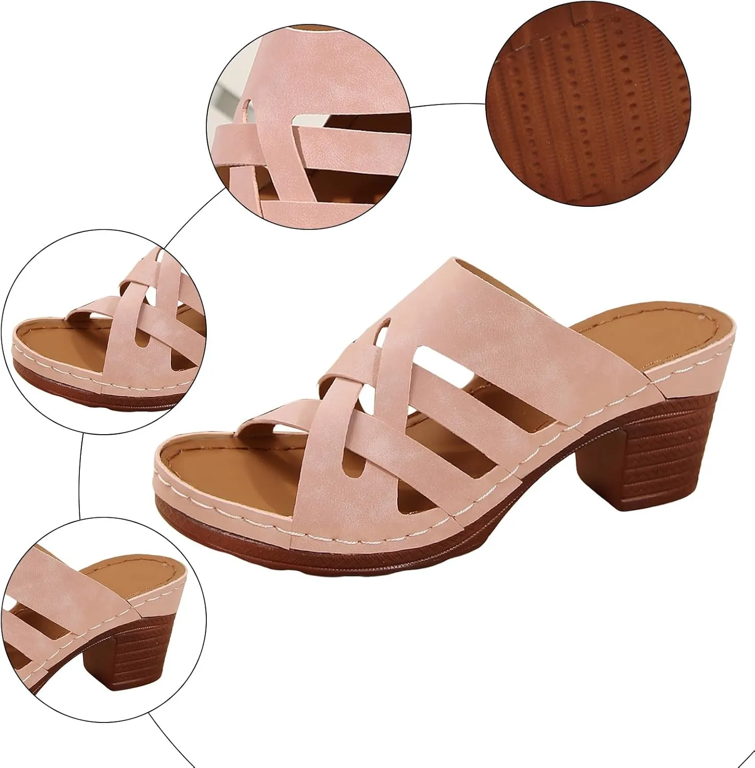 Chunky Heels for Women, Womens Orthopedic Platform Wedge Sandals Dressy Summer Comfortable High Block Heels Slip On Strappy Sandals Dress Shoes for Party Wedding Working