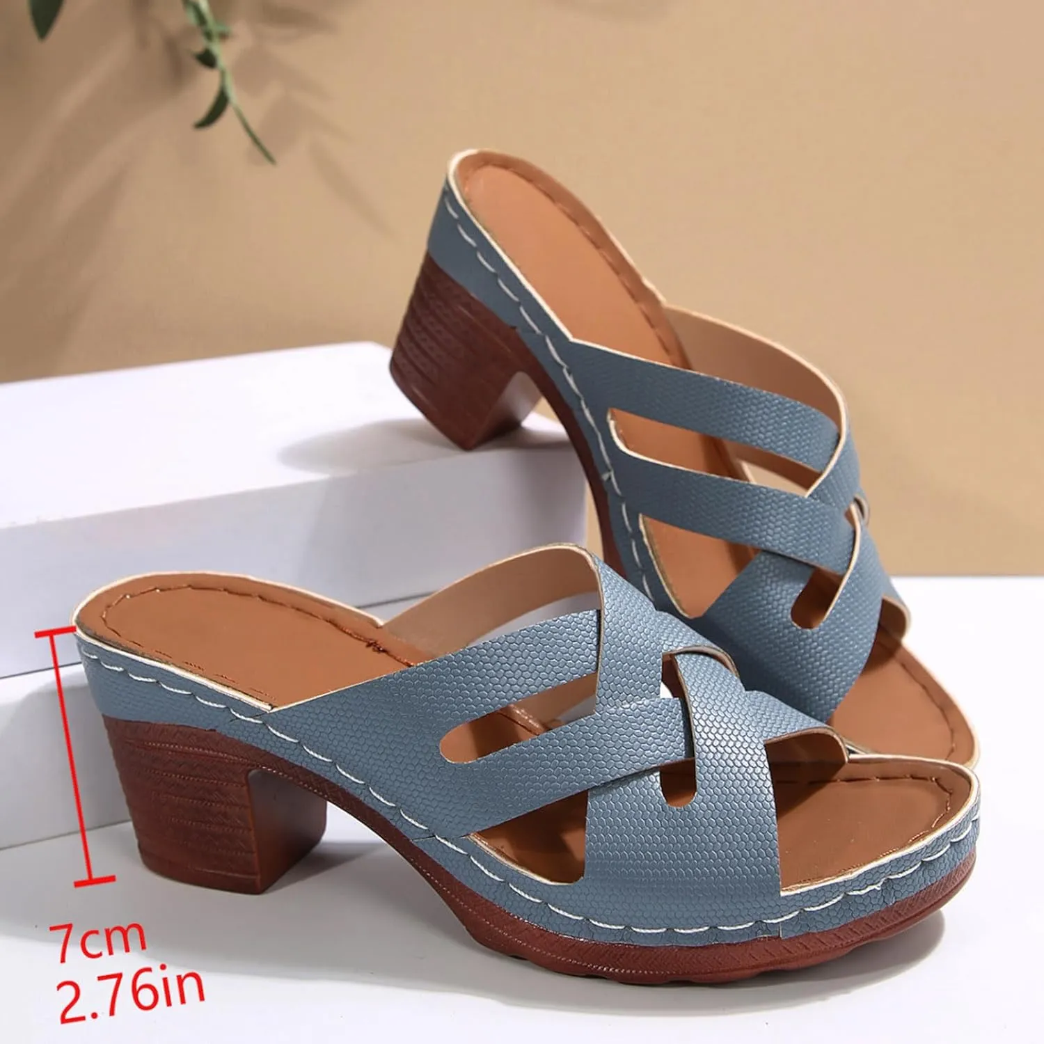 Chunky Heels for Women, Womens Orthopedic Platform Wedge Sandals Dressy Summer Comfortable High Block Heels Slip On Strappy Sandals Dress Shoes for Party Wedding Working