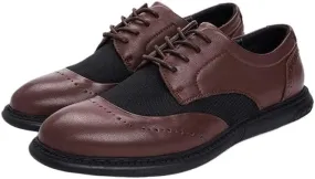 Classic Leather Man Shoes, Color Block Round-Toe Business Dress Shoes, Comfortable Leather Men Casual Oxfords