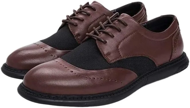 Classic Leather Man Shoes, Color Block Round-Toe Business Dress Shoes, Comfortable Leather Men Casual Oxfords
