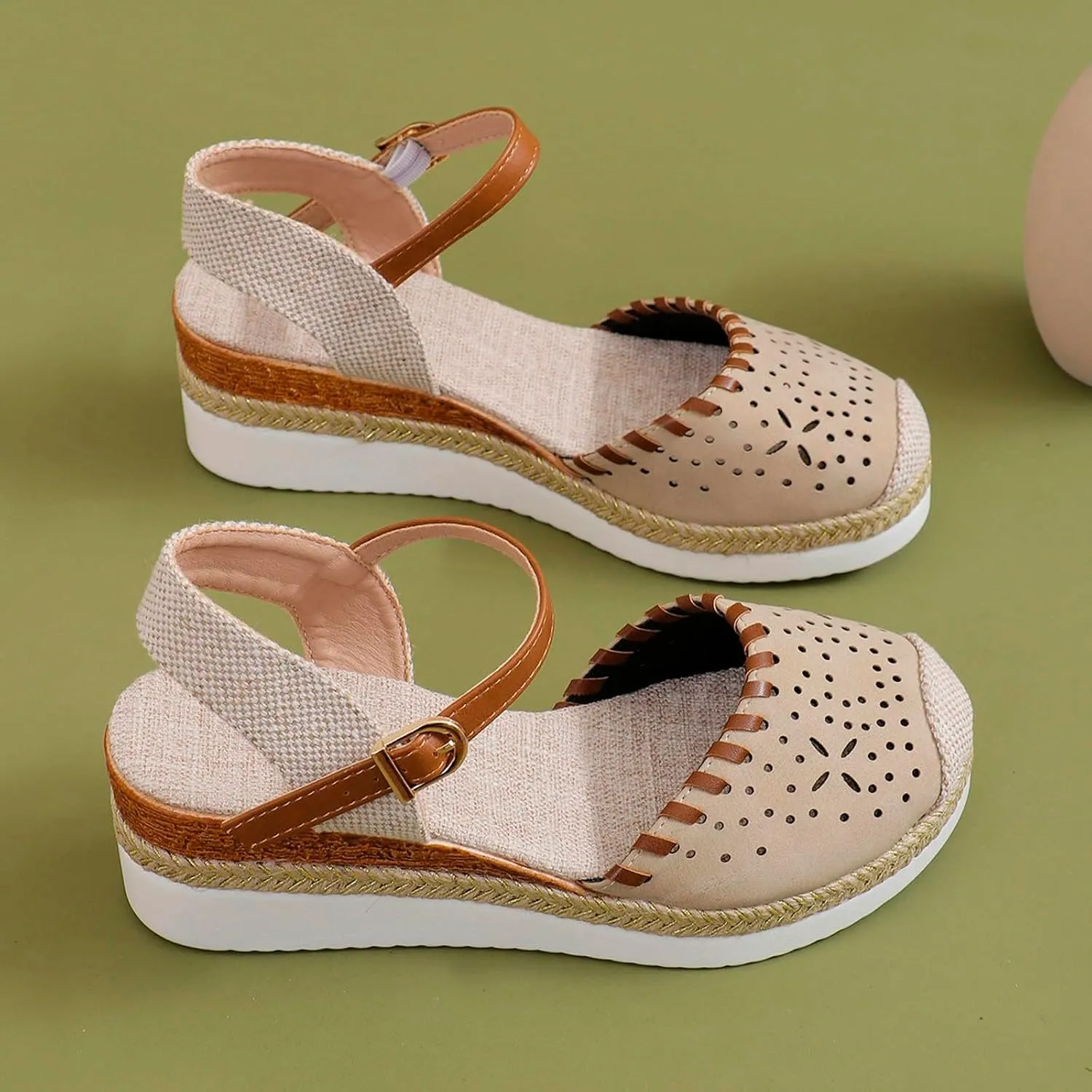 Closed Toe Sandals Women Platform Wedge Heel,Women's Espadrilles Ankle Strap Dressy Casual Wedges Comfortable Anti Slip Summer Shoes