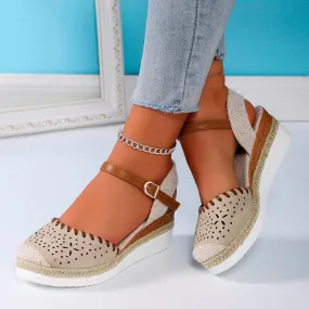 Closed Toe Sandals Women Platform Wedge Heel,Women's Espadrilles Ankle Strap Dressy Casual Wedges Comfortable Anti Slip Summer Shoes
