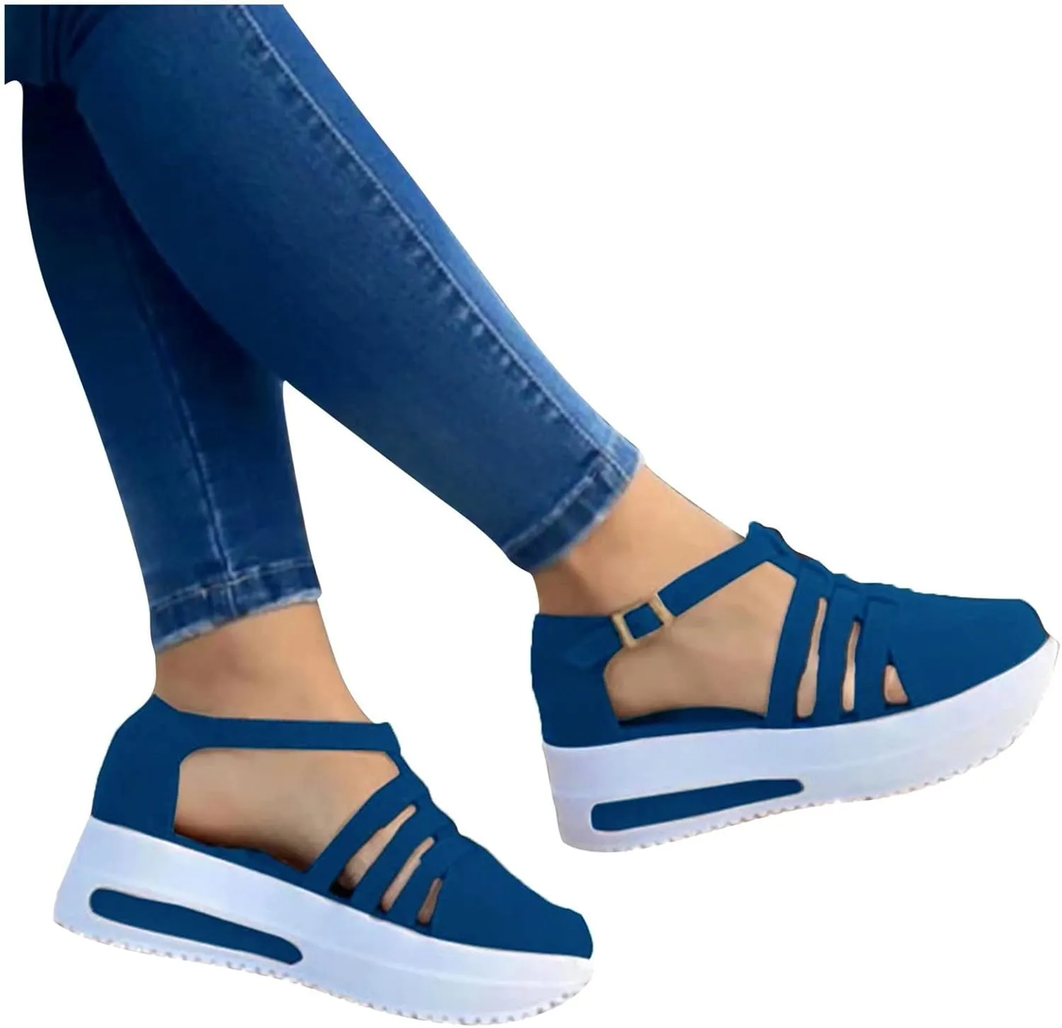 Dotmalls Women's Slip-on Platform Sandals Dress Summer Closed Toe Sandals Ankle Strap Canvas Orthopedic Walking Shoes