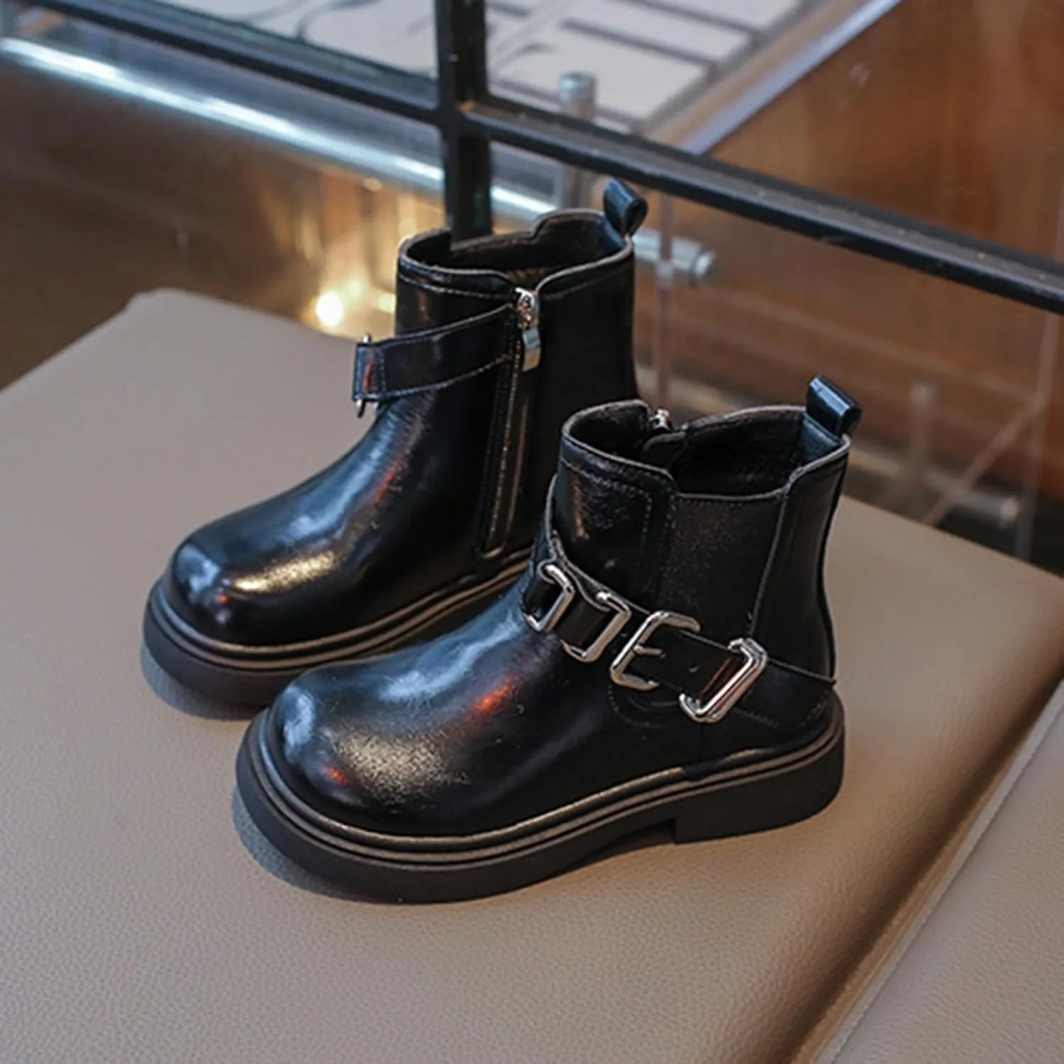 Girls Ankle Boots Waterproof Side Zipper Booties for Little Kid Soft Soles Low Heels Boots Autumn Winter Short Boots