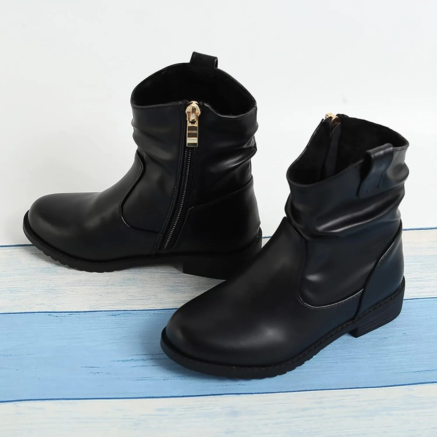 Girls Zip Side Slouchy Boots Western Boots Kids Ankle Boots Girls Low Heel Riding Booties With Toddler Girl Winter