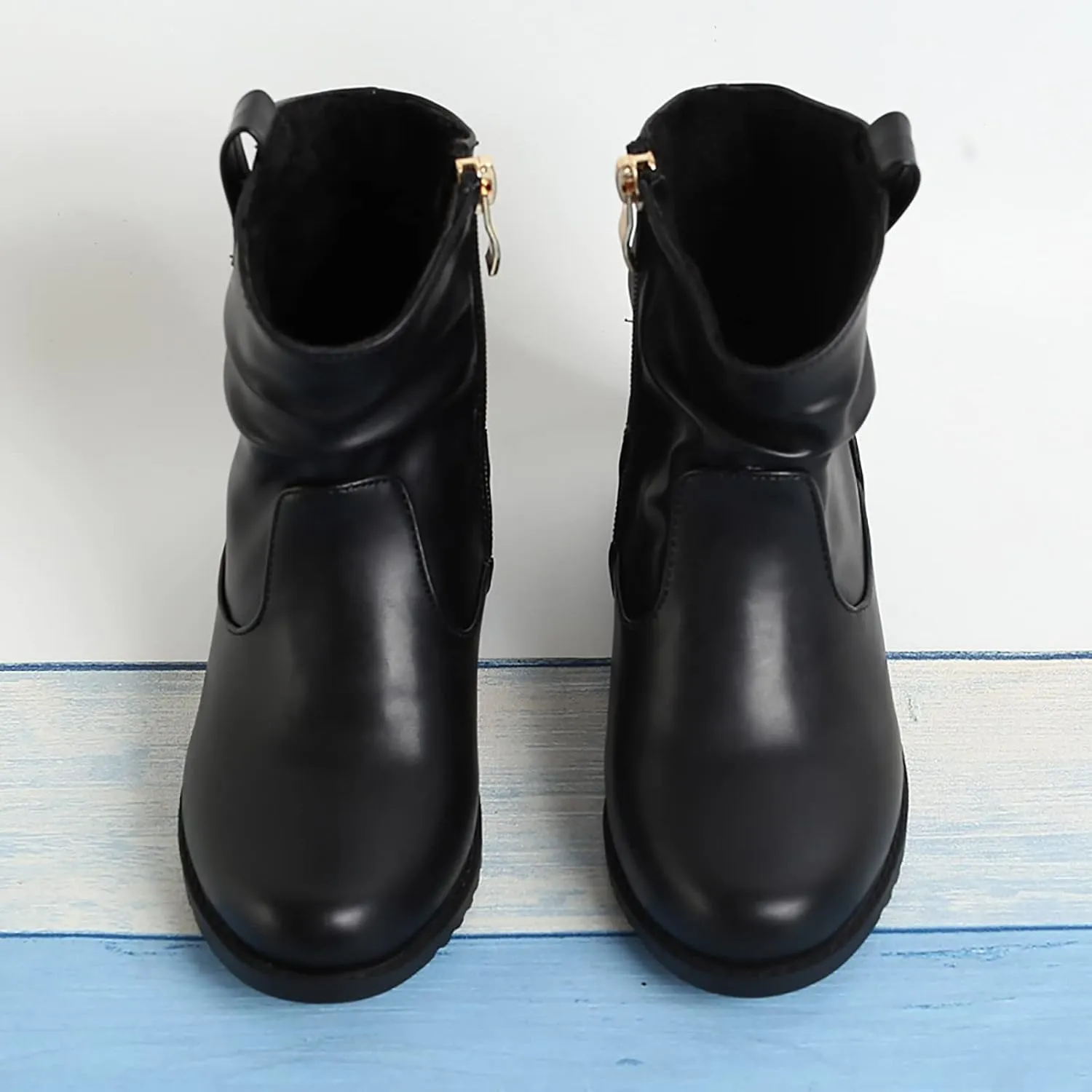 Girls Zip Side Slouchy Boots Western Boots Kids Ankle Boots Girls Low Heel Riding Booties With Toddler Girl Winter