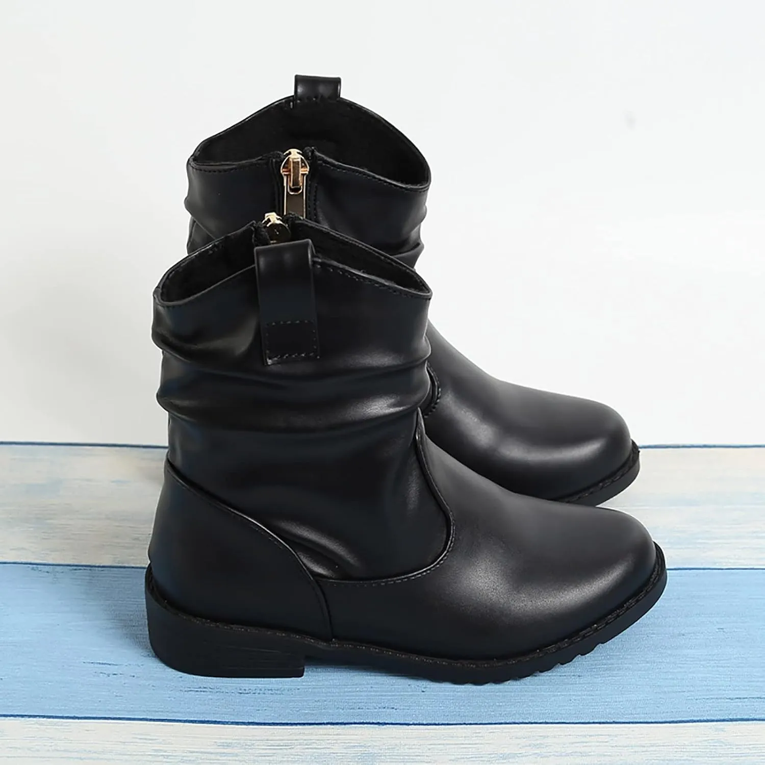 Girls Zip Side Slouchy Boots Western Boots Kids Ankle Boots Girls Low Heel Riding Booties With Toddler Girl Winter