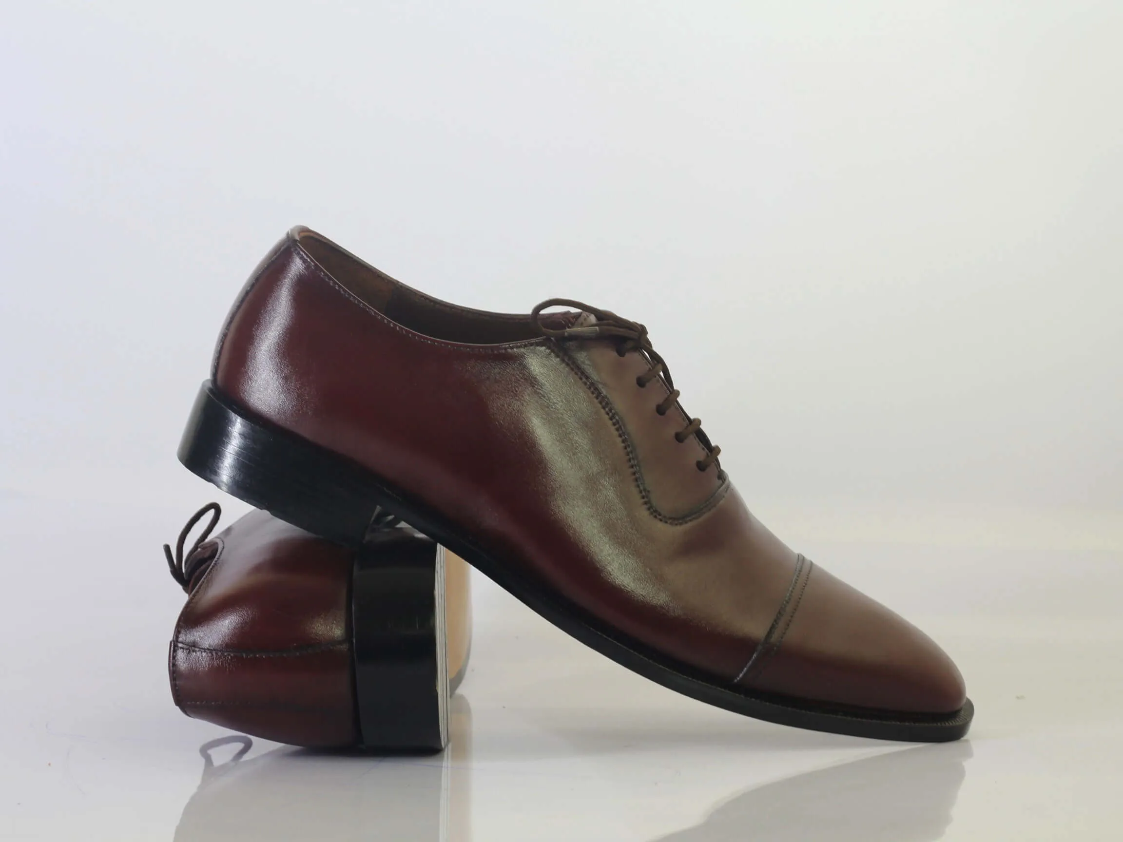 Handmade Men's Burgundy Cap Toe Leather Lace Up Shoes, Men Designer Dress Formal Shoes