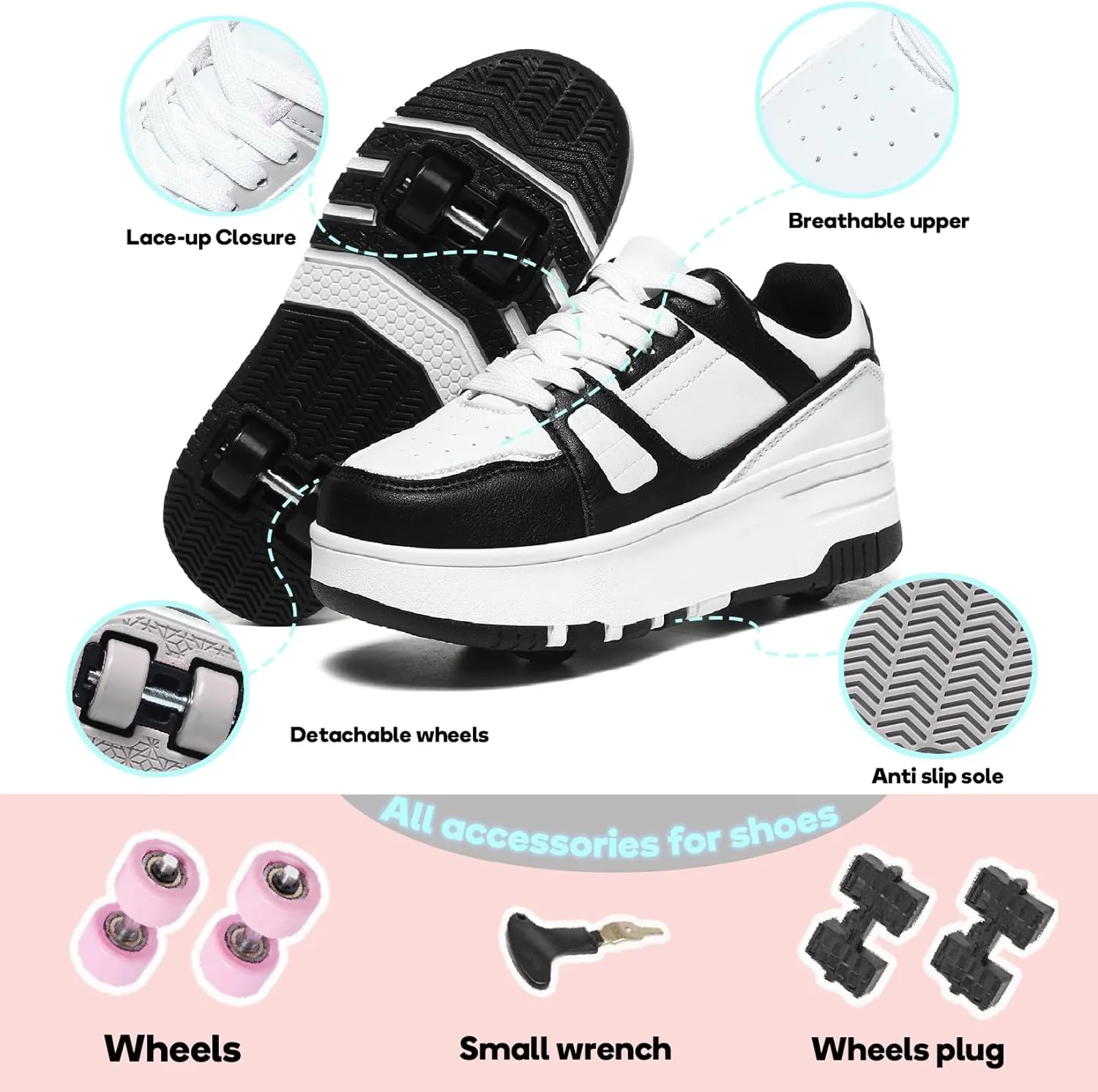 HHSTS Roller Skate Shoes for Kids Boys Girls Upgraded Fashion Sneakers with 4-Wheels for Kids, Versatile Roller Skates Shoes Christmas Birthday Gifts