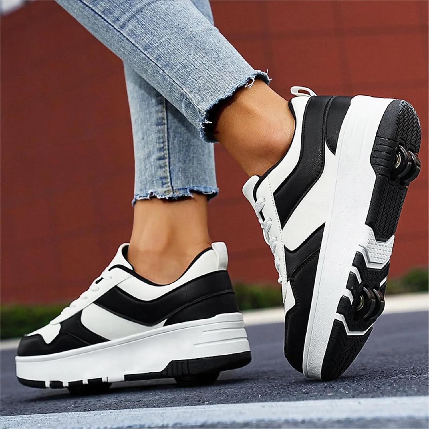 HHSTS Roller Skate Shoes for Kids Boys Girls Upgraded Fashion Sneakers with 4-Wheels for Kids, Versatile Roller Skates Shoes Christmas Birthday Gifts