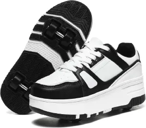 HHSTS Roller Skate Shoes for Kids Boys Girls Upgraded Fashion Sneakers with 4-Wheels for Kids, Versatile Roller Skates Shoes Christmas Birthday Gifts