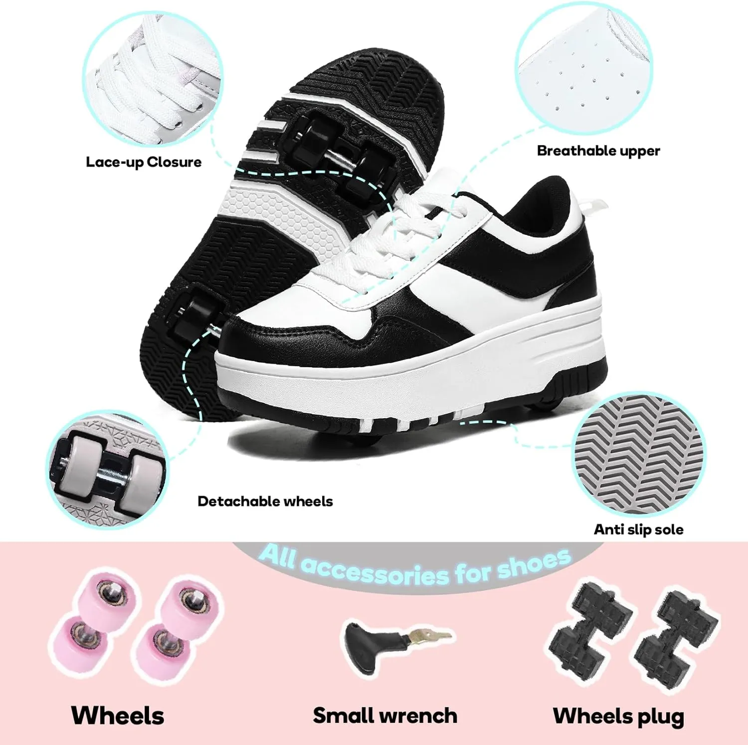 HHSTS Roller Skate Shoes for Kids Boys Girls Upgraded Fashion Sneakers with 4-Wheels for Kids, Versatile Roller Skates Shoes Christmas Birthday Gifts