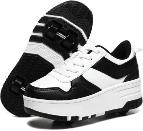 HHSTS Roller Skate Shoes for Kids Boys Girls Upgraded Fashion Sneakers with 4-Wheels for Kids, Versatile Roller Skates Shoes Christmas Birthday Gifts