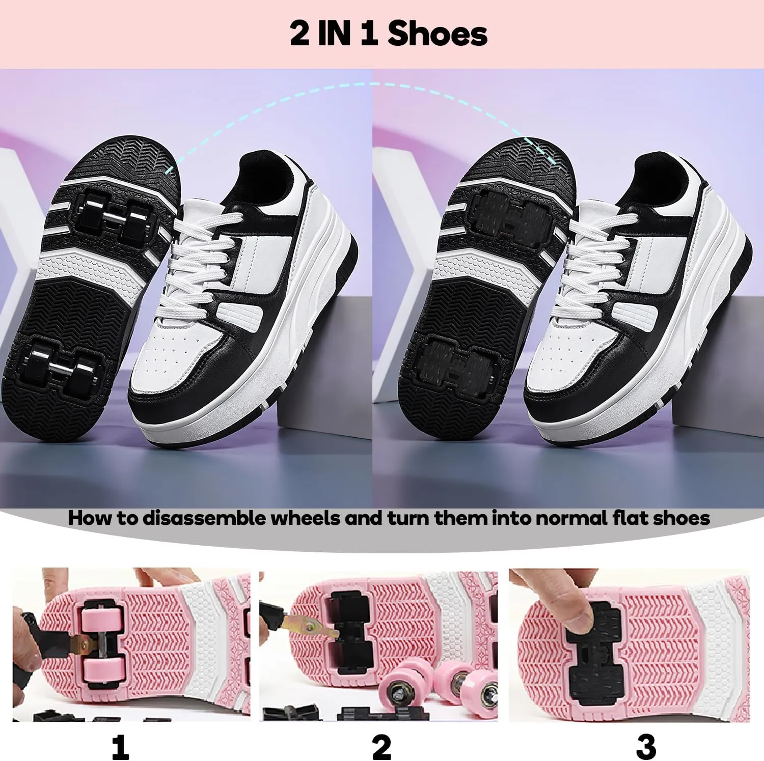 HHSTS Roller Skate Shoes for Kids Boys Girls Upgraded Fashion Sneakers with 4-Wheels for Kids, Versatile Roller Skates Shoes Christmas Birthday Gifts
