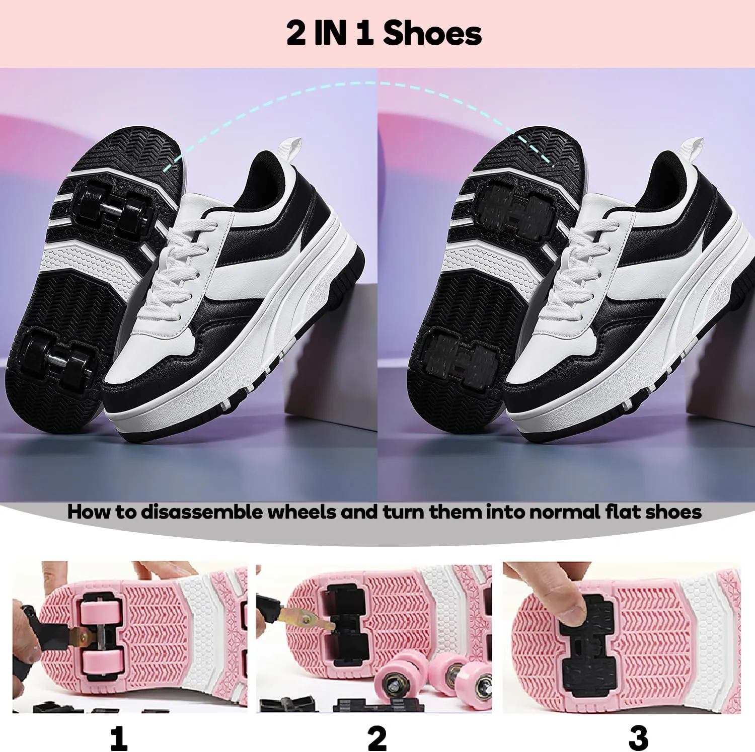 HHSTS Roller Skate Shoes for Kids Boys Girls Upgraded Fashion Sneakers with 4-Wheels for Kids, Versatile Roller Skates Shoes Christmas Birthday Gifts