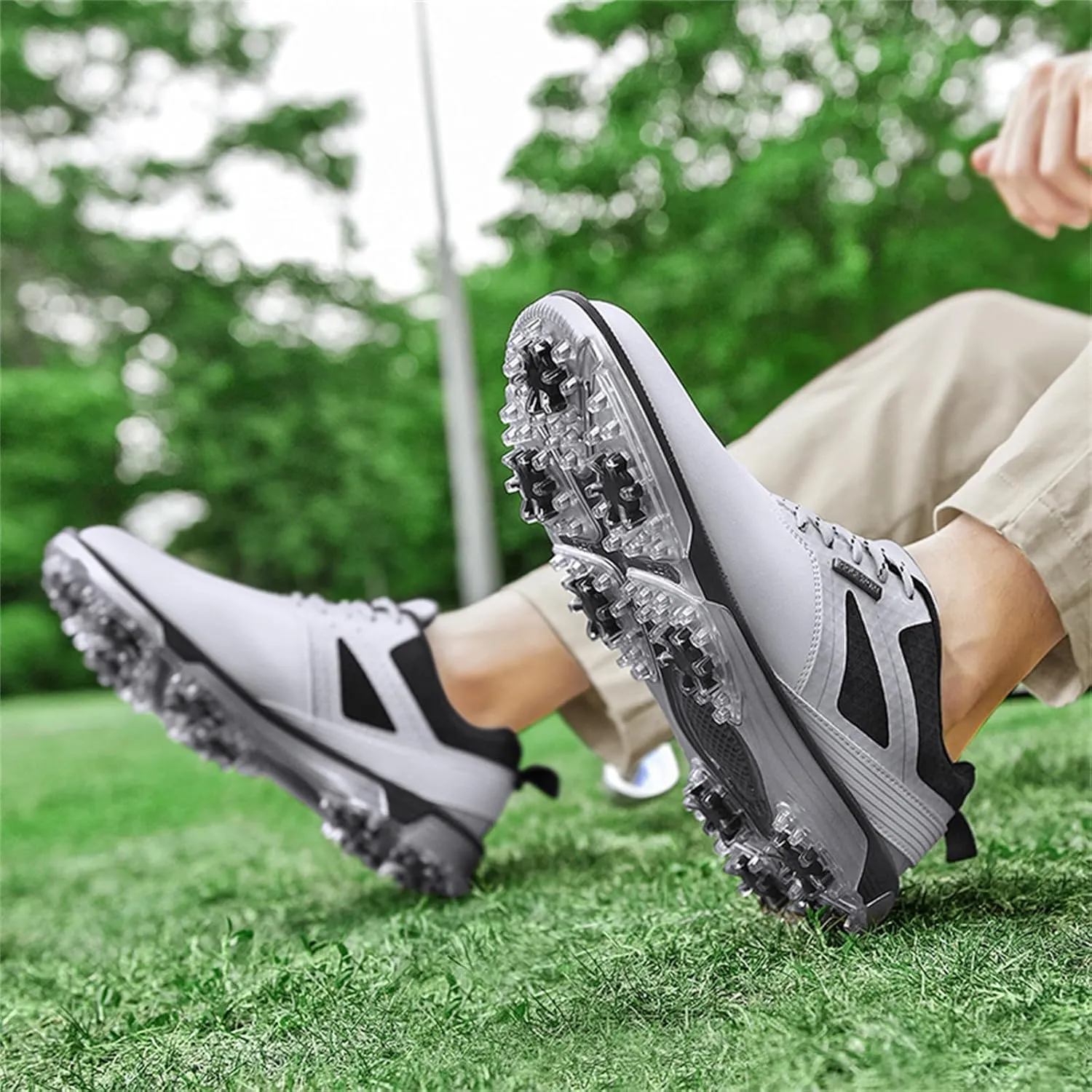 JiuQing Men's Golf Shoes Waterproof Spikeless Leather Golfing Trainers Anti Slip Breathable