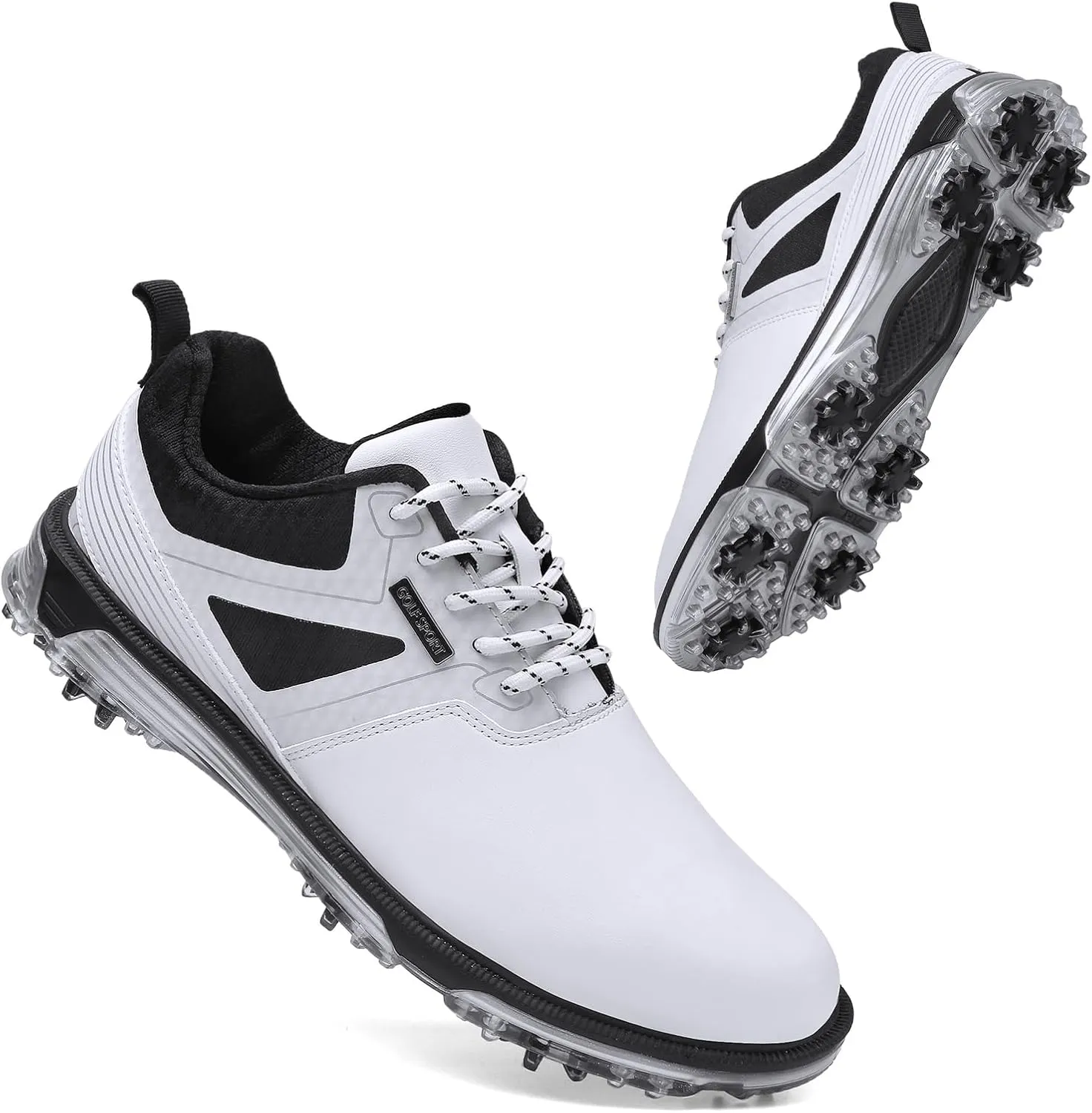JiuQing Men's Golf Shoes Waterproof Spikeless Leather Golfing Trainers Anti Slip Breathable