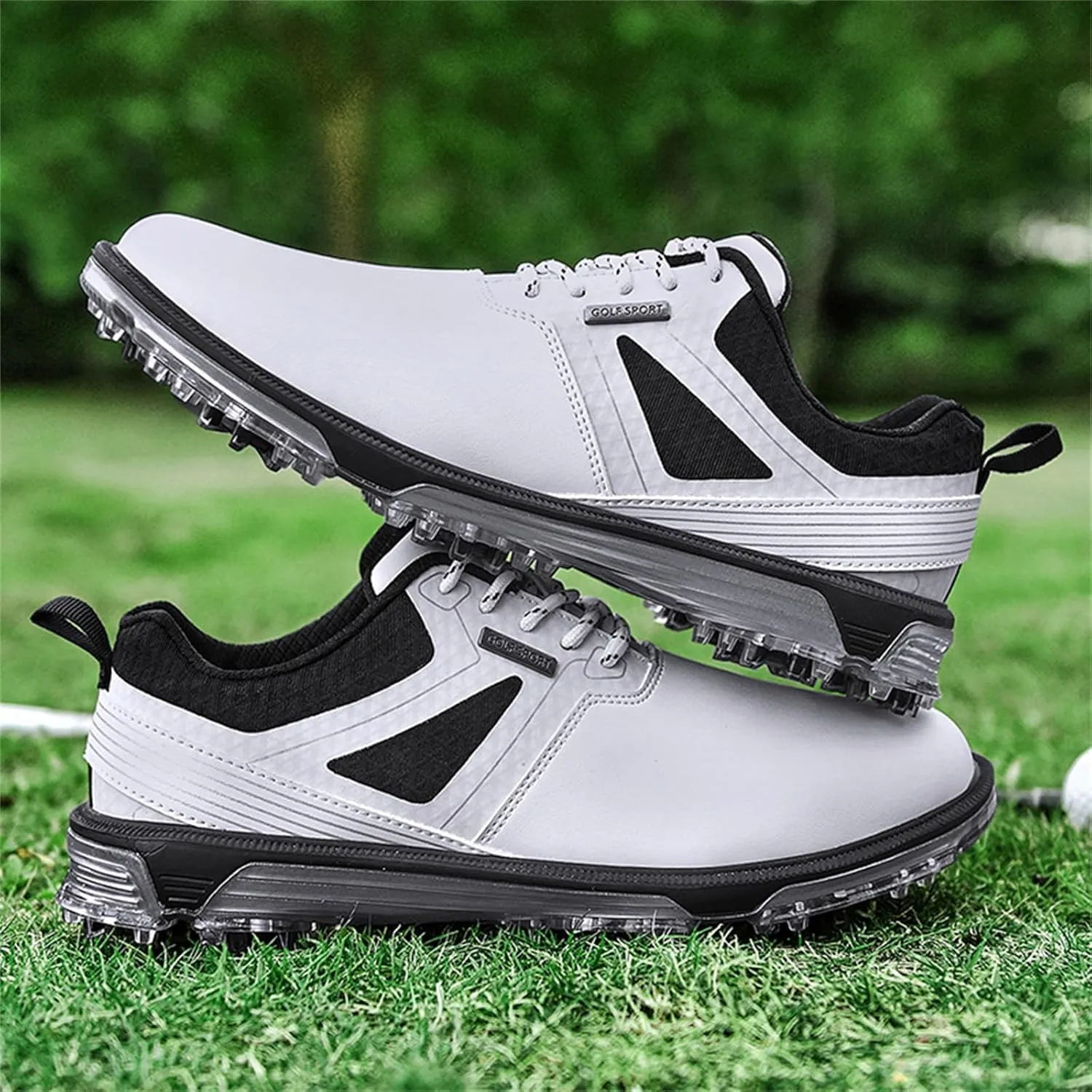 JiuQing Men's Golf Shoes Waterproof Spikeless Leather Golfing Trainers Anti Slip Breathable