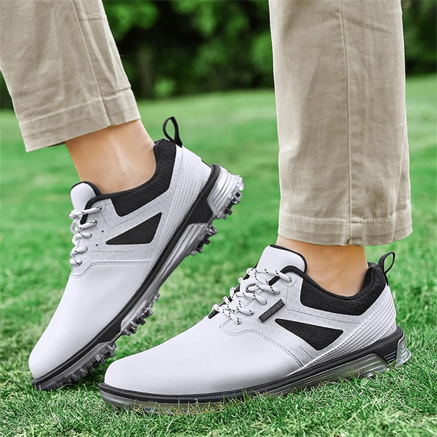 JiuQing Men's Golf Shoes Waterproof Spikeless Leather Golfing Trainers Anti Slip Breathable