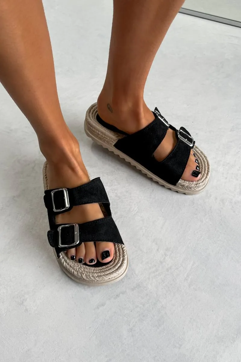 JOIE Chunky Espadrille Buckle Sandals - Black