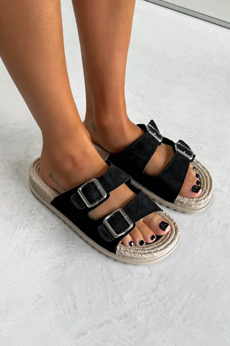 JOIE Chunky Espadrille Buckle Sandals - Black