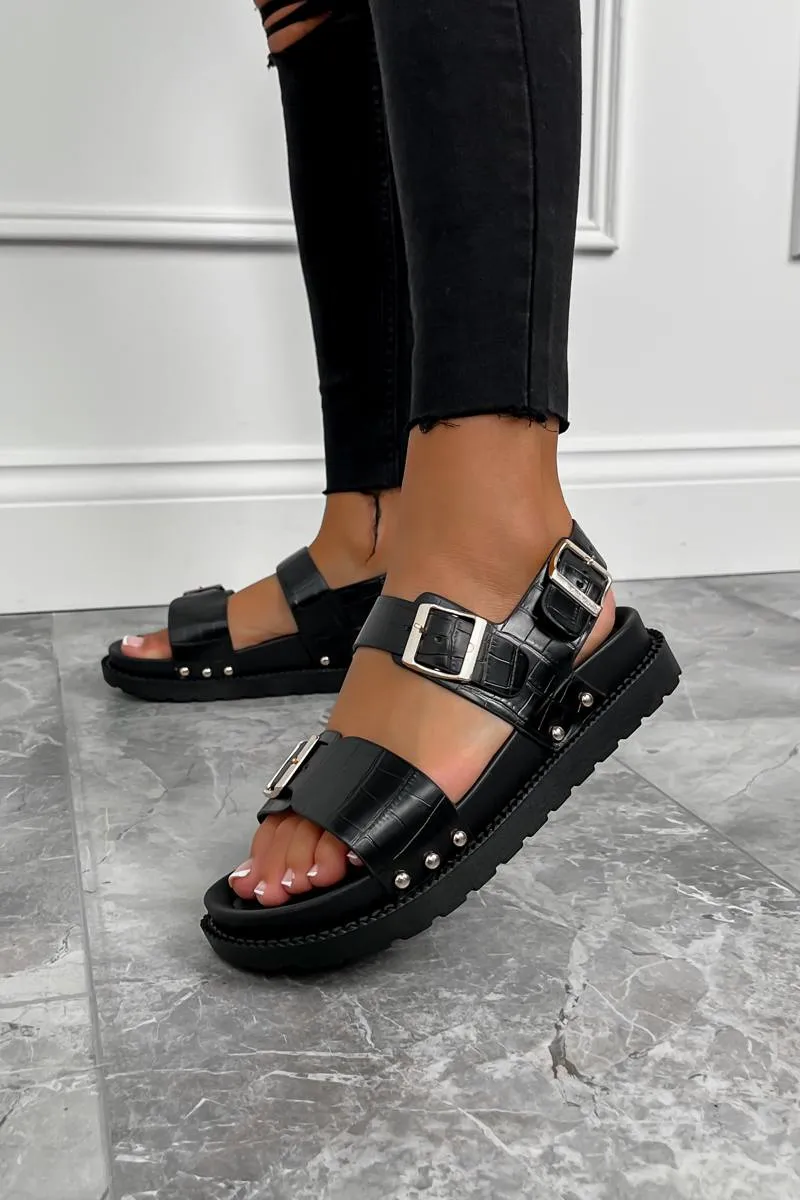 KIKO Sling Back Centurion Sandals - Black Croc