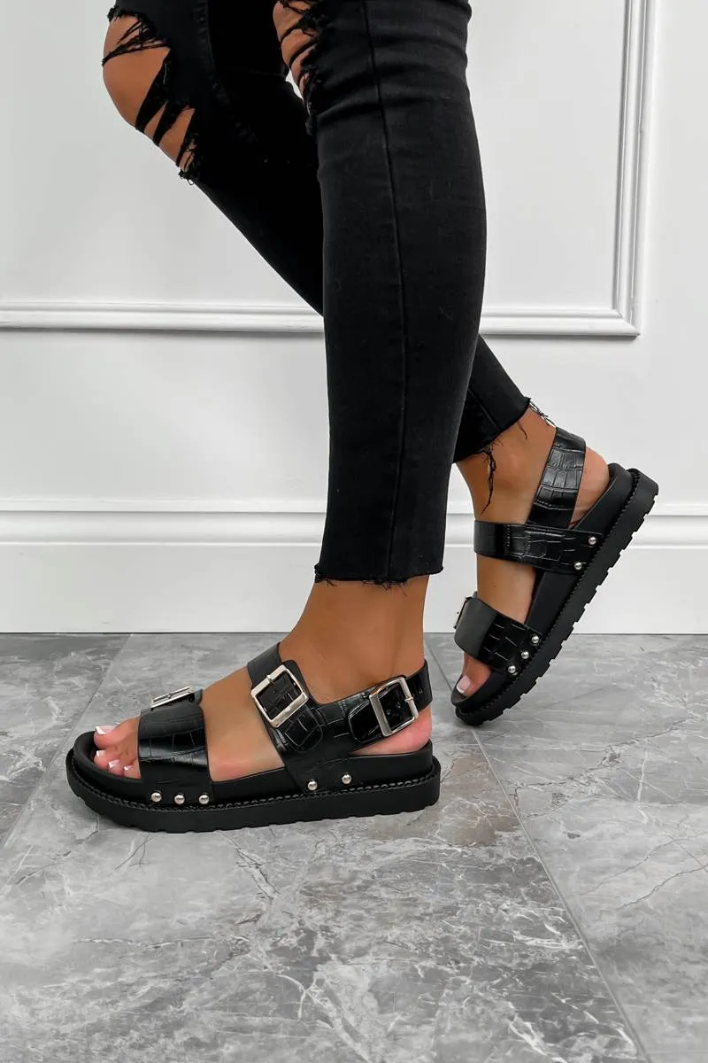 KIKO Sling Back Centurion Sandals - Black Croc