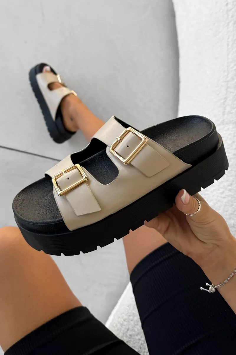 KORA Chunky Buckle Sandals - Beige