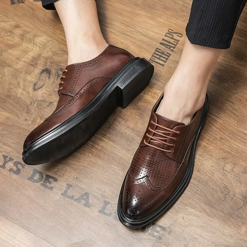 Men Dress Shoes, Handmade Brogues Style Paty Leather Wedding Shoes Men Flats Leather Oxfords Formal Shoes Loafers Party Flats