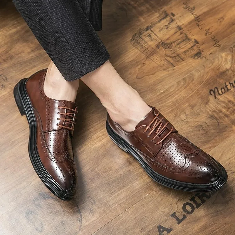 Men Dress Shoes, Handmade Brogues Style Paty Leather Wedding Shoes Men Flats Leather Oxfords Formal Shoes Loafers Party Flats