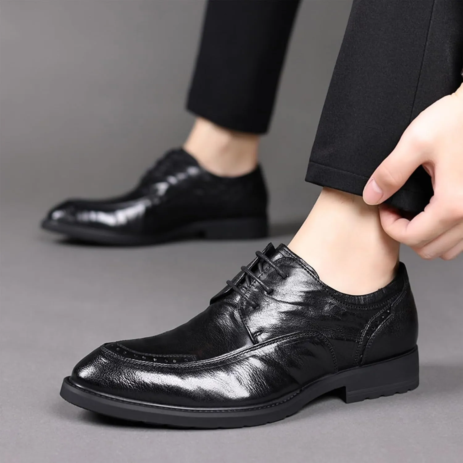 Men's Faux Patent Leather Tuxedo Dress Shoes Casual Business Oxford Leather Shoes Plus Size Pointed Toe Suit Shoes