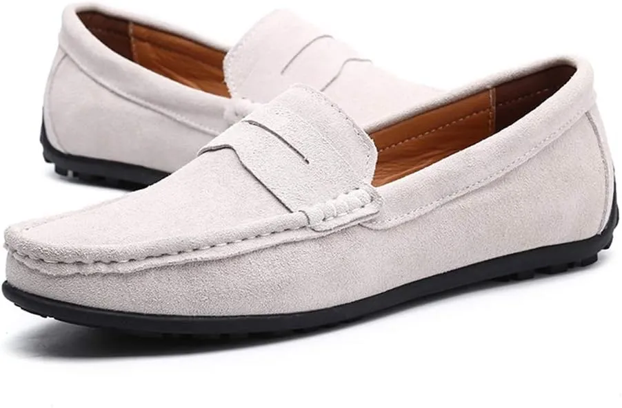 Men's Penny Loafer Suede Slip on Shoes Moc Toe Anti Slip Driving Shoes