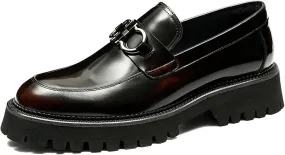 Men's Round-Toe Loafers, Genuine Leather Boat Shoes, Buckle Walking Shoe Casual Leather Shoes for Male